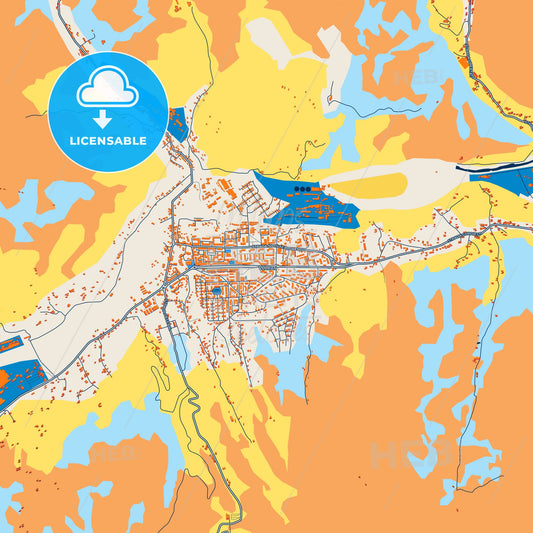 Colorful Vulcan Street Map with Labels and Buildings