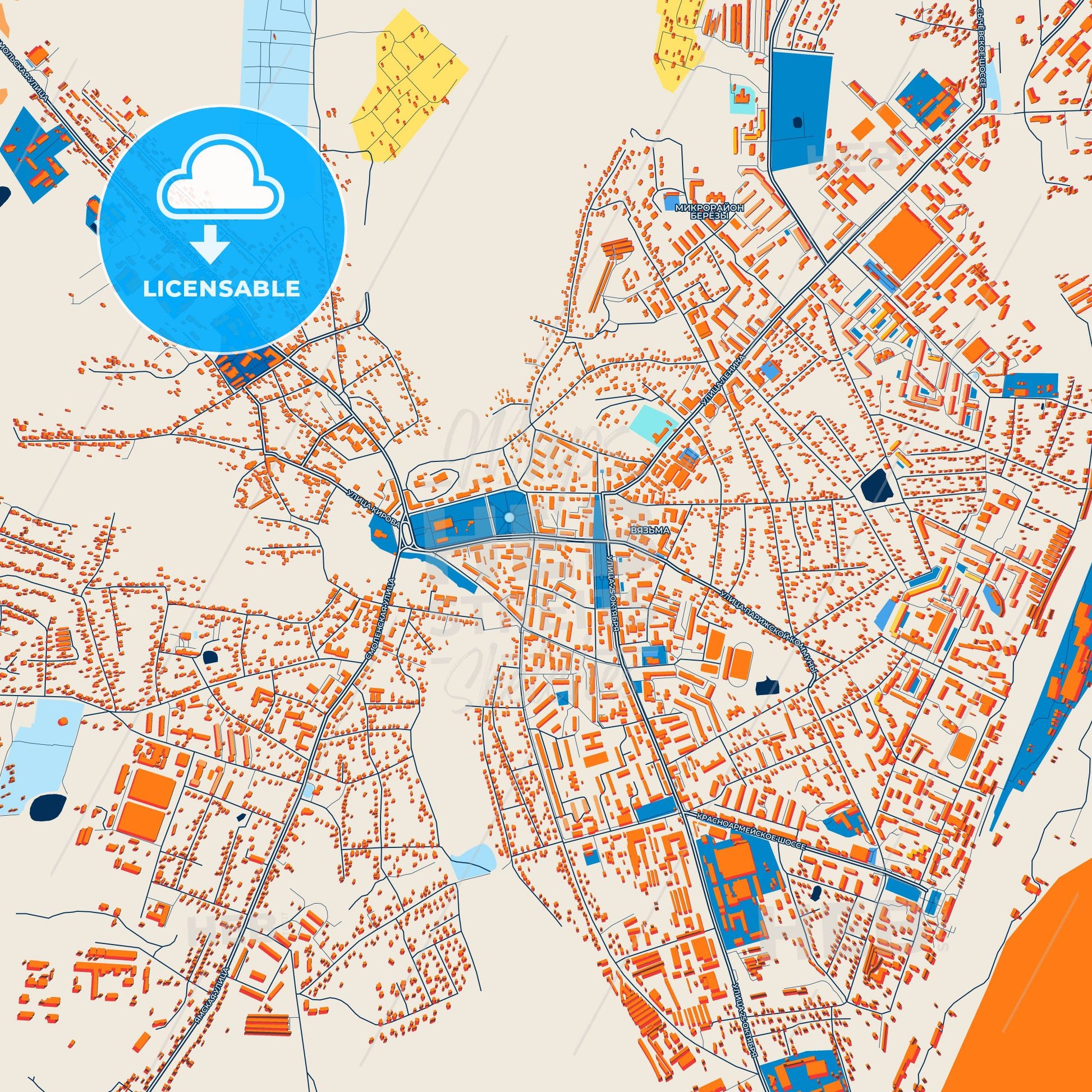 Colorful Vyazma Street Map with Labels and Buildings