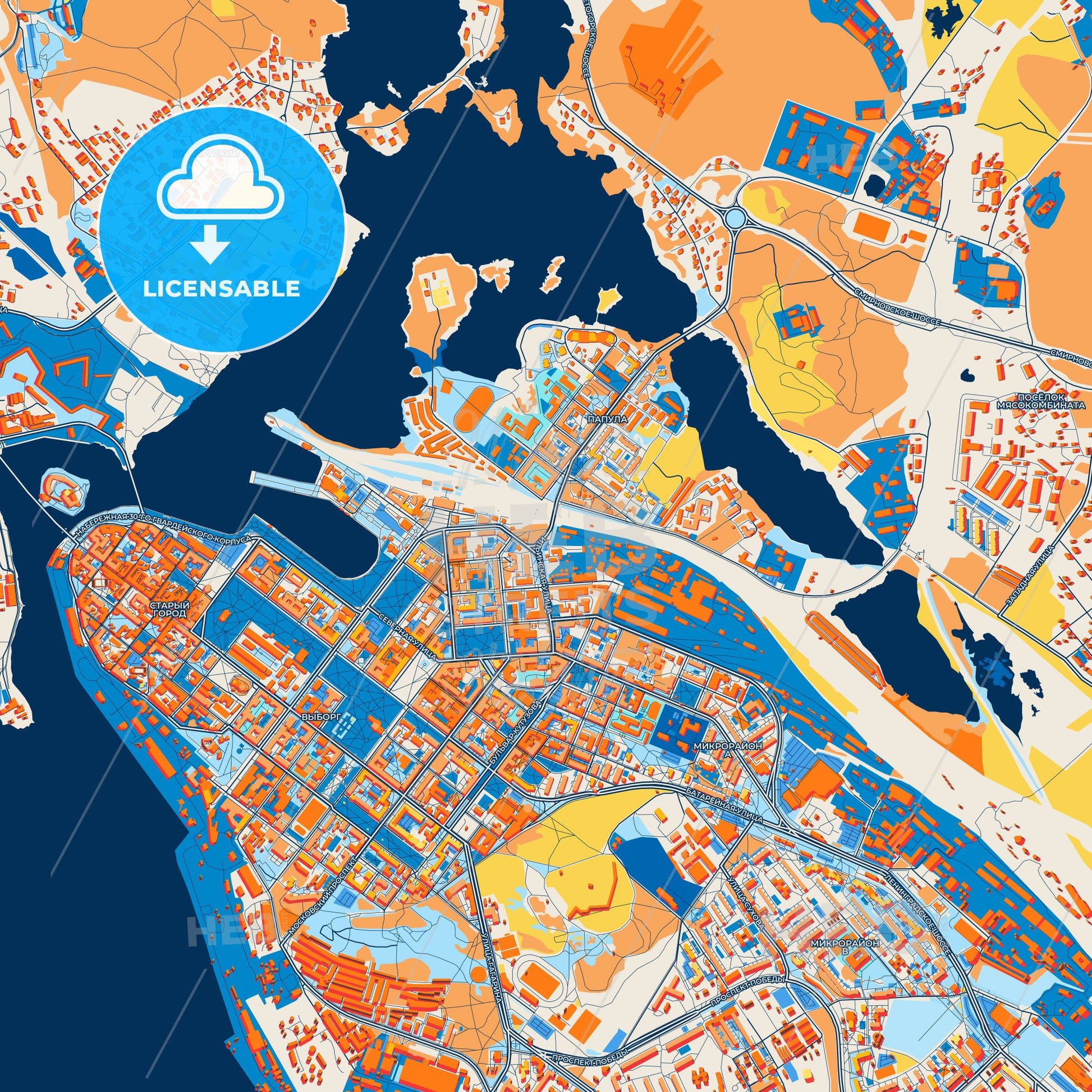 Colorful Vyborg Street Map with Labels and Buildings