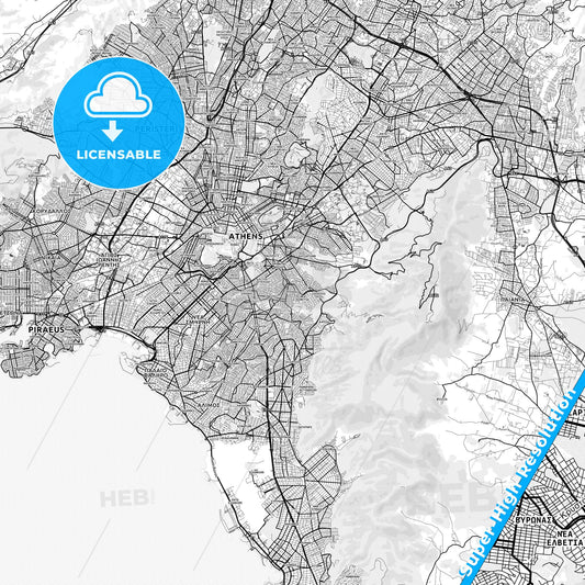 Vyronas, Greece light map with streetnames, citynames and districts