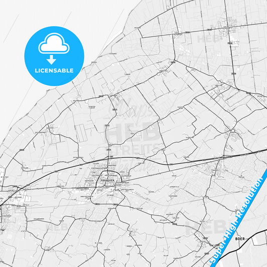 Waadhoeke, Netherlands light map with streetnames, citynames and districts