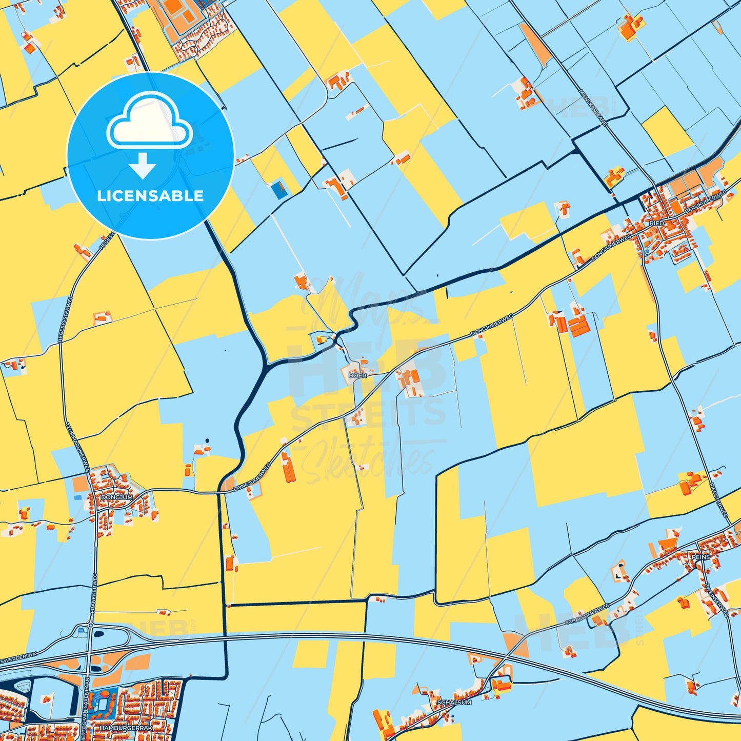 Colorful Waadhoeke Street Map with Labels and Buildings