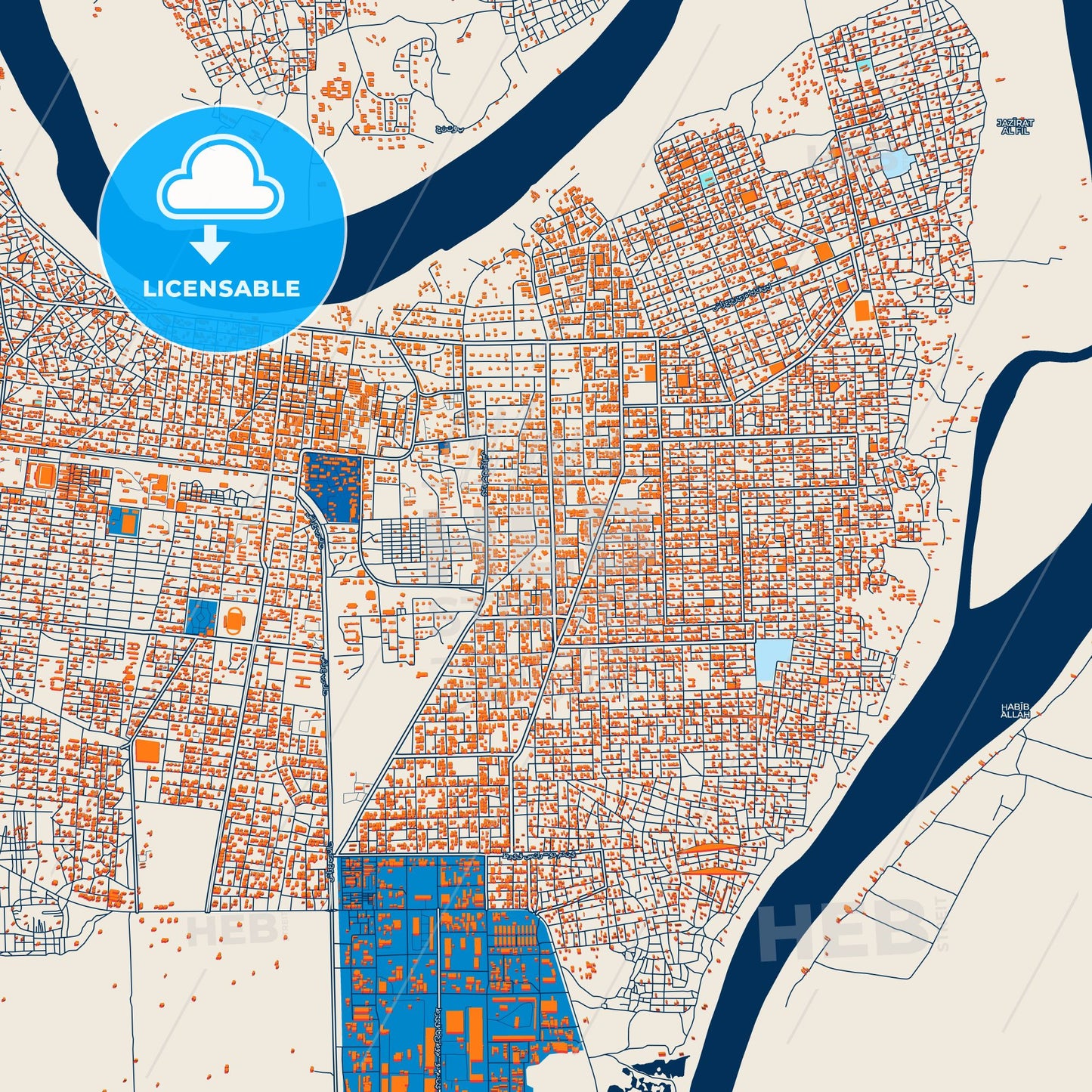 Colorful Wad Medani Street Map with Labels and Buildings