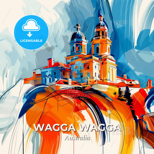 Vibrant Wagga Wagga, Australia - A Painting Of A Building On A Hill - Square format print template