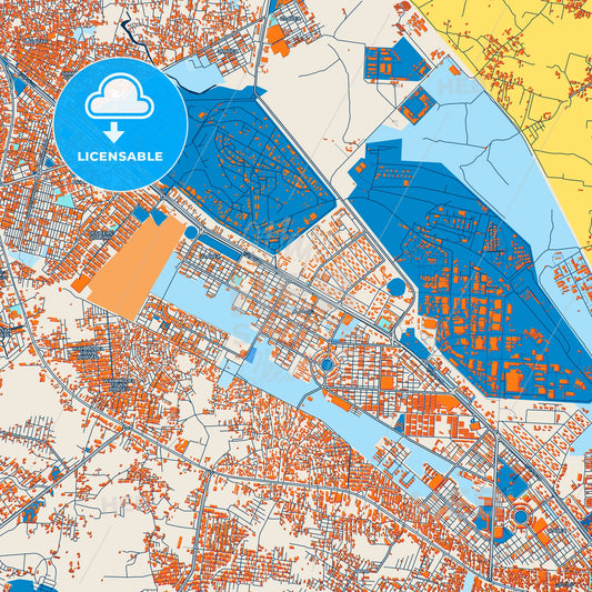 Colorful Wah Cantonment Street Map with Labels and Buildings