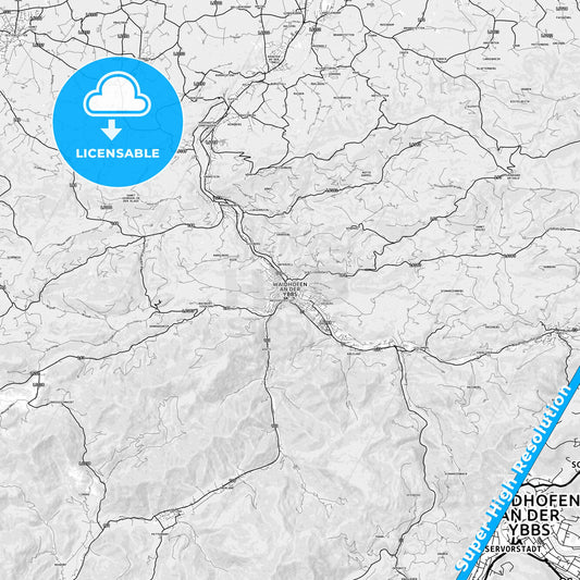 Waidhofen, Austria light map with streetnames, citynames and districts