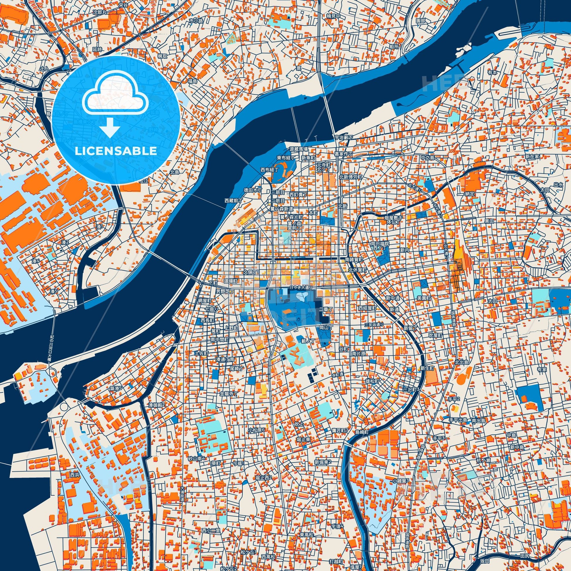 Colorful Wakayama Street Map with Labels and Buildings
