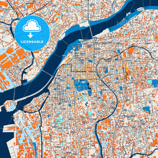 Colorful Wakayama Street Map with Labels and Buildings