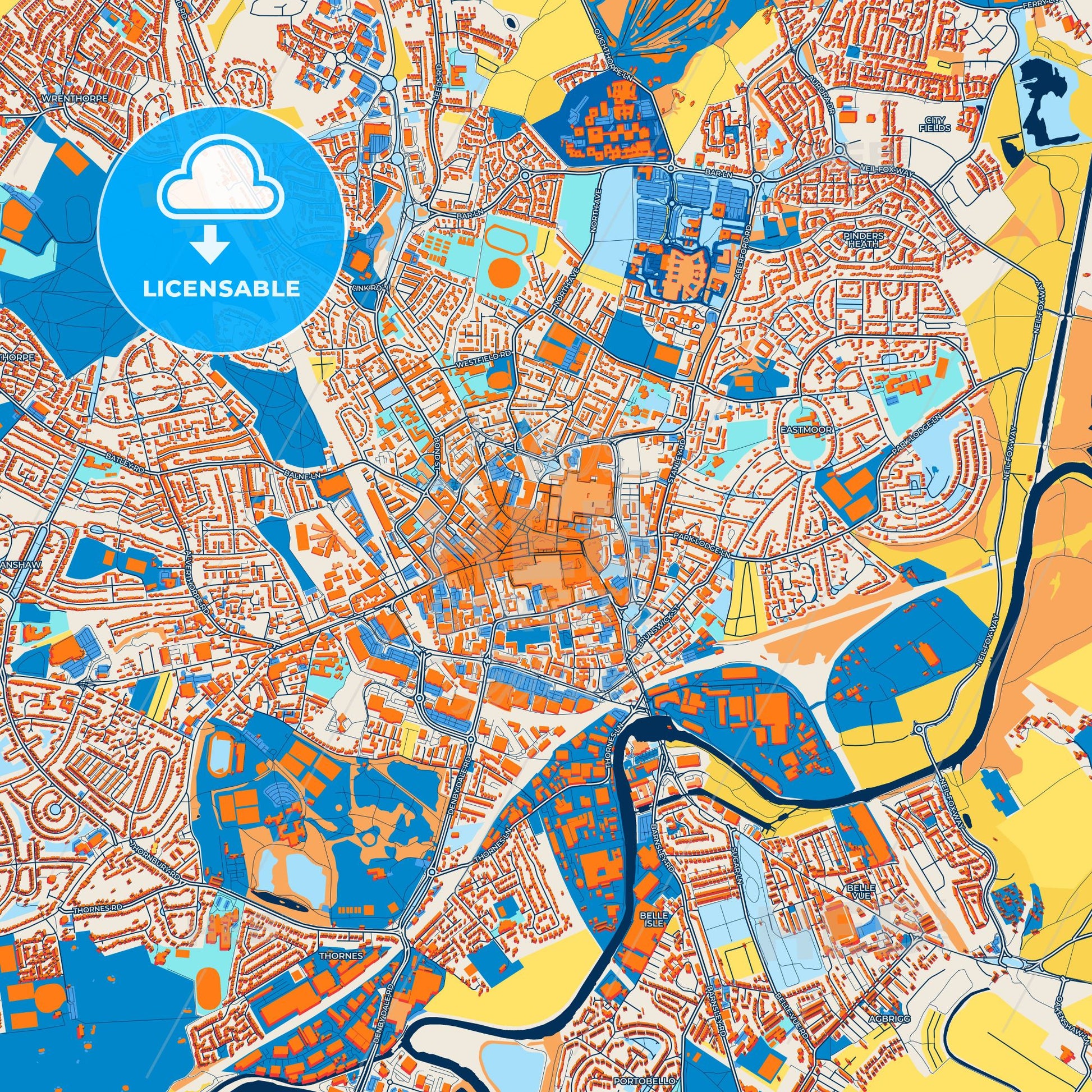 Colorful Wakefield Street Map with Labels and Buildings