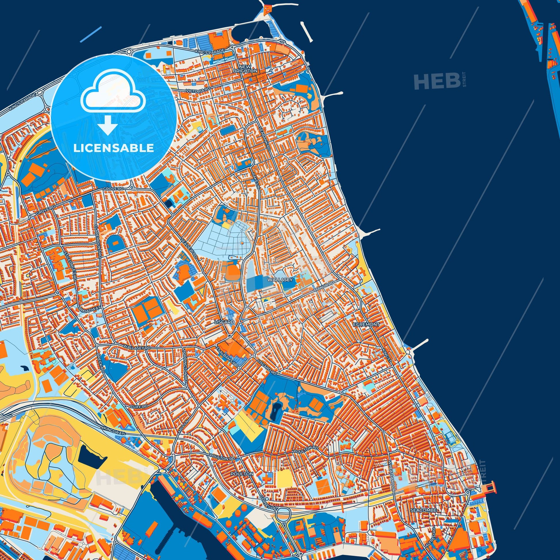 Colorful Wallasey Street Map with Labels and Buildings