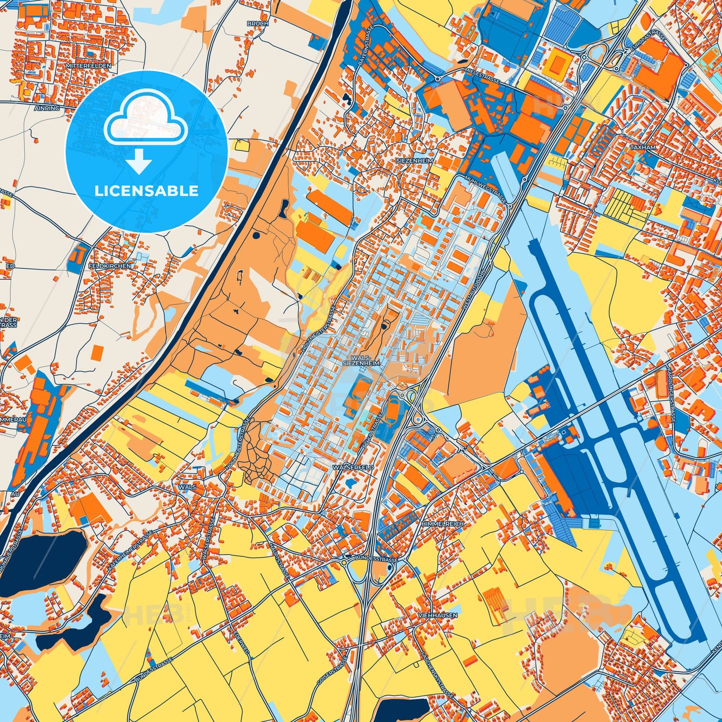 Colorful Wals-Siezenheim Street Map with Labels and Buildings