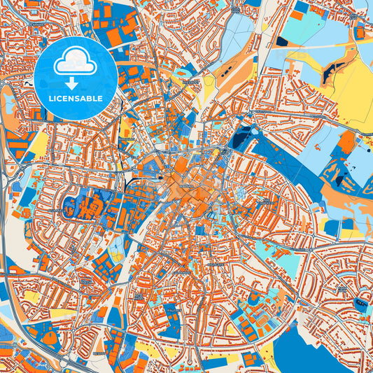 Colorful Walsall Street Map with Labels and Buildings