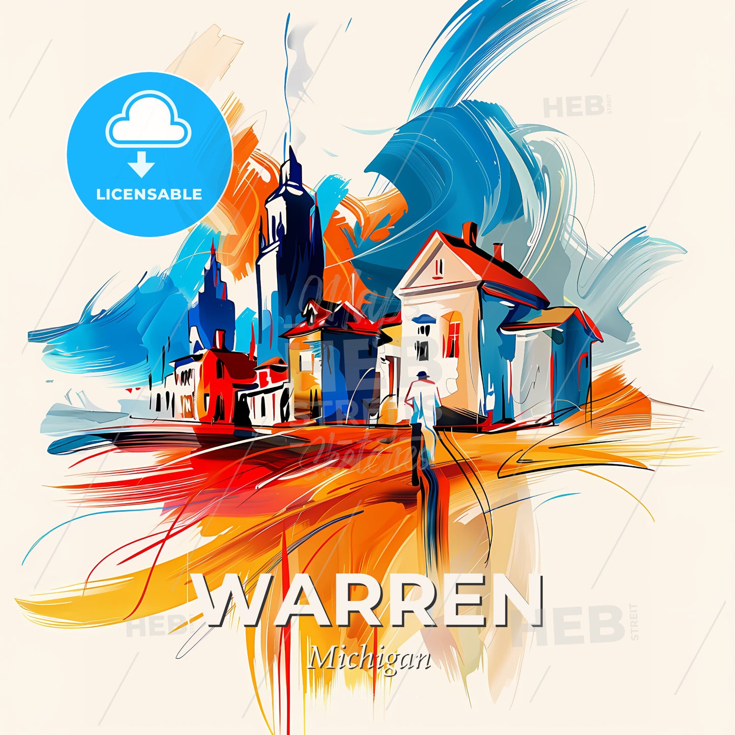 Vibrant Warren, Michigan - A Painting Of A City - Square format print template