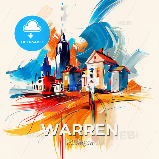Vibrant Warren, Michigan - A Painting Of A City - Square format print template