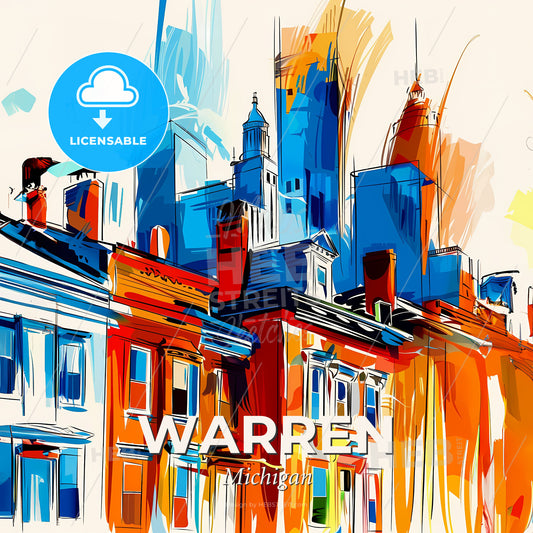 Vibrant Warren, Michigan - A Colorful Cityscape With Buildings - Square format print template