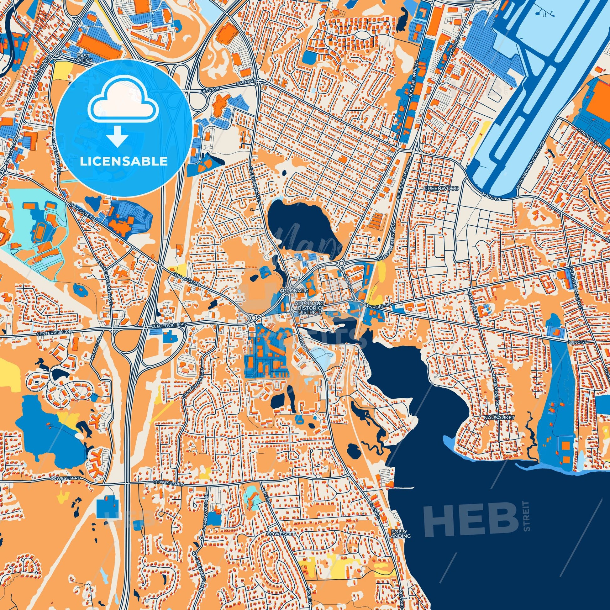 Colorful Warwick Street Map with Labels and Buildings