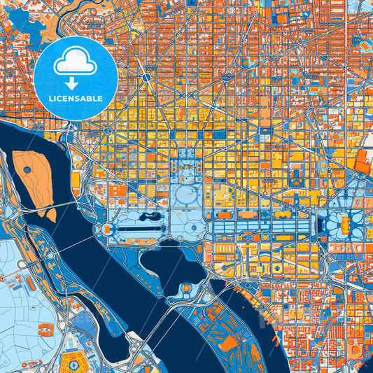 Colorful Washington Street Map with Labels and Buildings