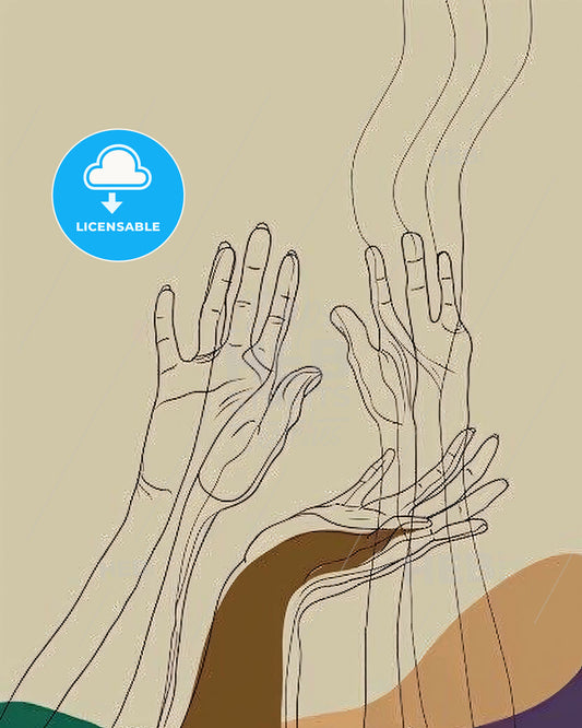 Fluid Lines Symphony in Hues on Beige - A drawing of hands reaching out