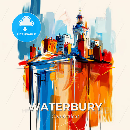 Vibrant Waterbury, Connecticut - A Painting Of A Building With A Tower - Square format print template