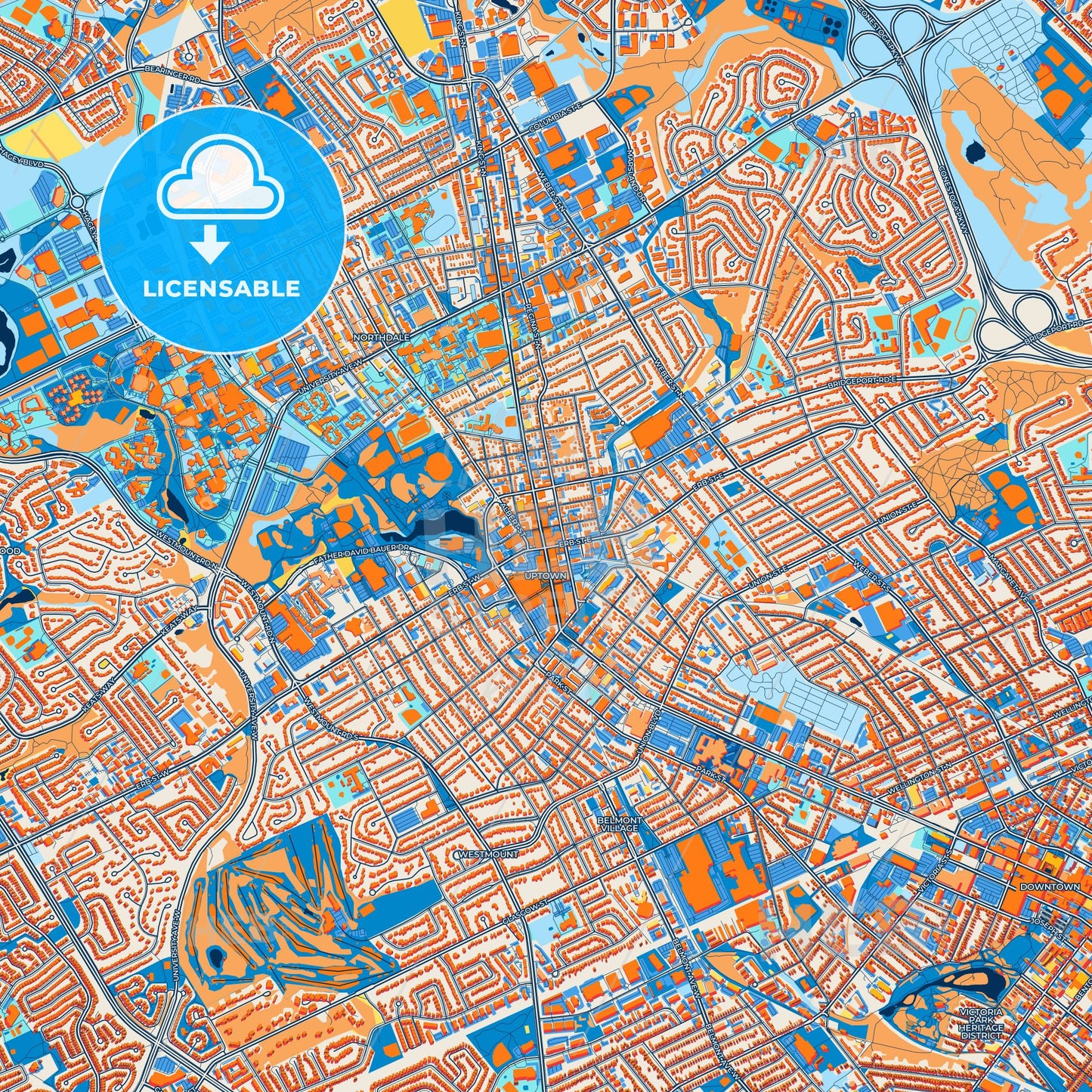 Colorful Waterloo Street Map with Labels and Buildings