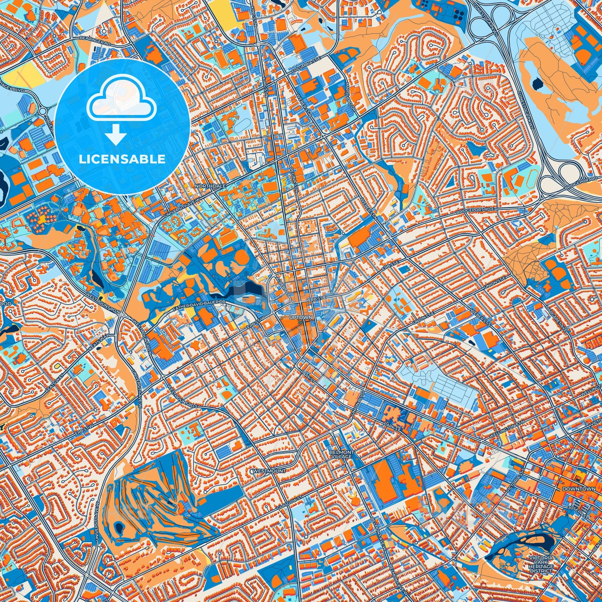 Colorful Waterloo Street Map with Labels and Buildings