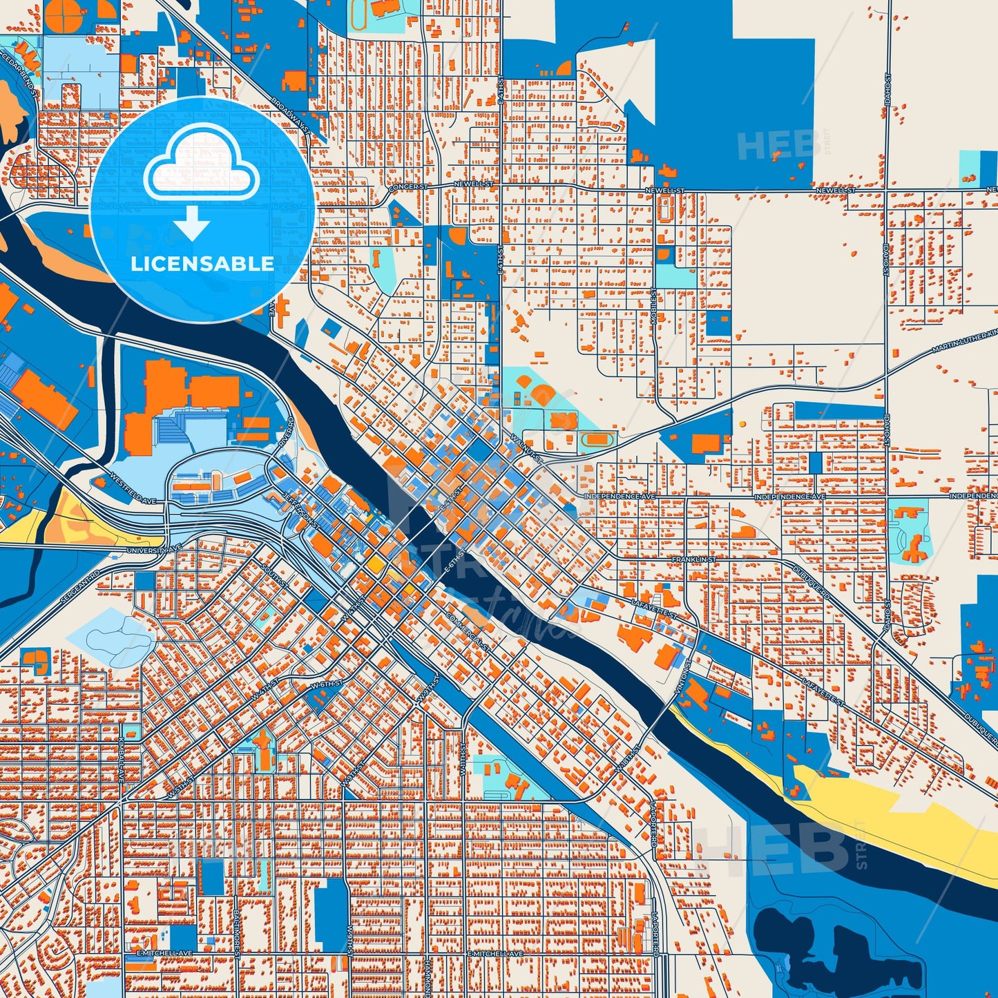 Colorful Waterloo Street Map with Labels and Buildings