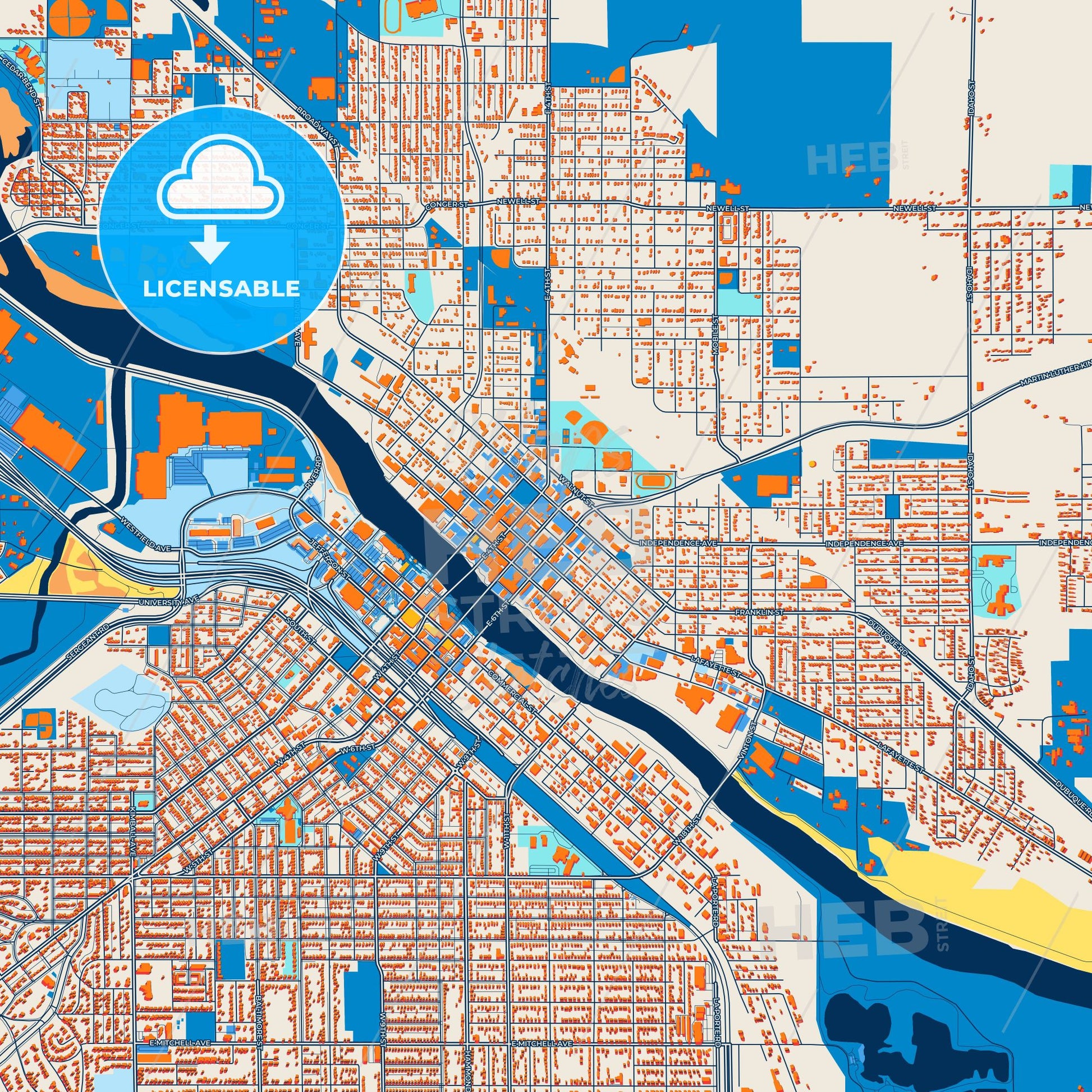 Colorful Waterloo Street Map with Labels and Buildings