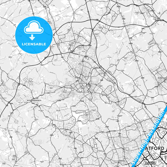 Watford, England light map with streetnames, citynames and districts