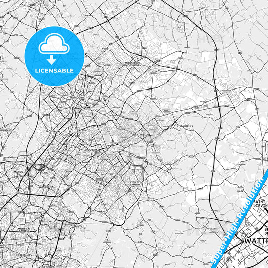 Wattrelos, France light map with streetnames, citynames and districts