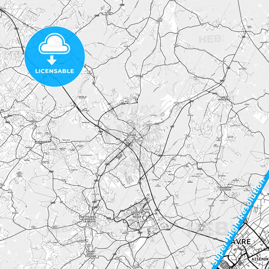 Wavre, Belgium light map with streetnames, citynames and districts