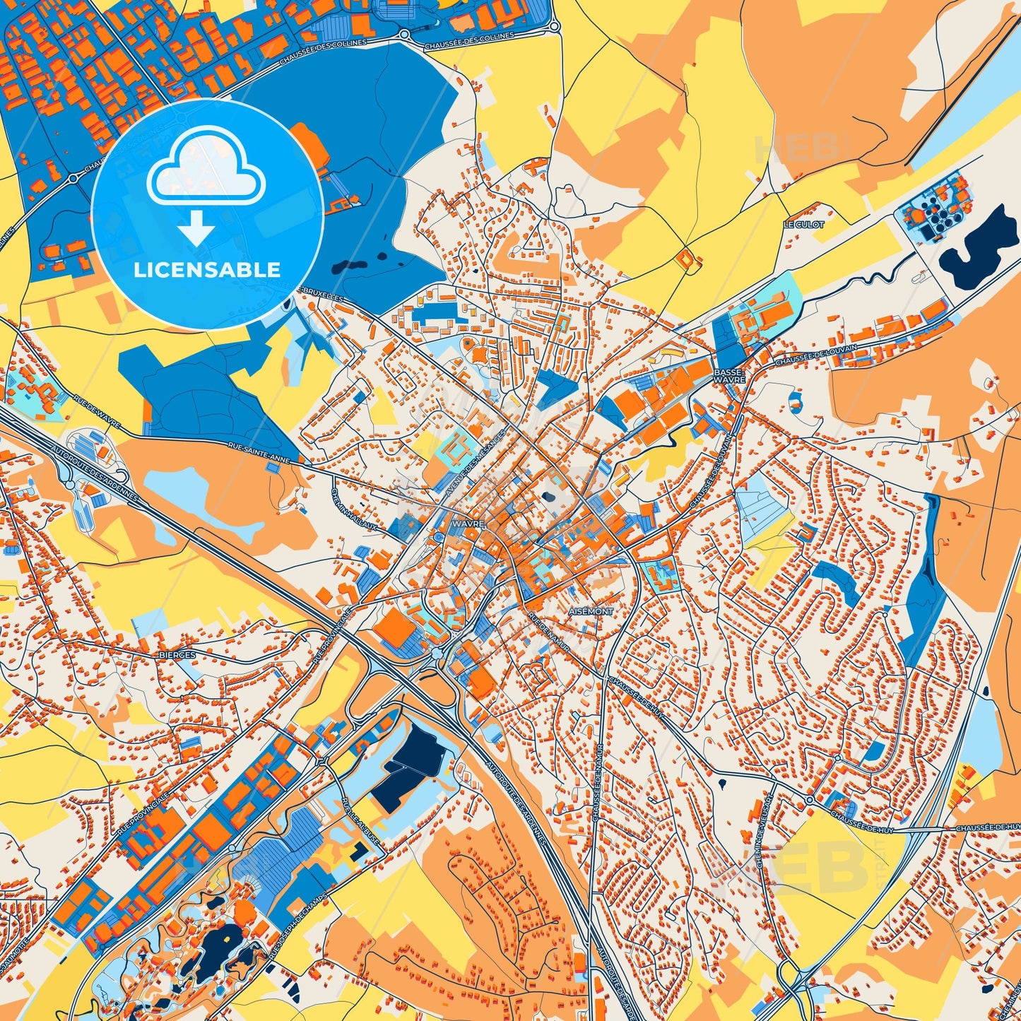 Colorful Wavre Street Map with Labels and Buildings