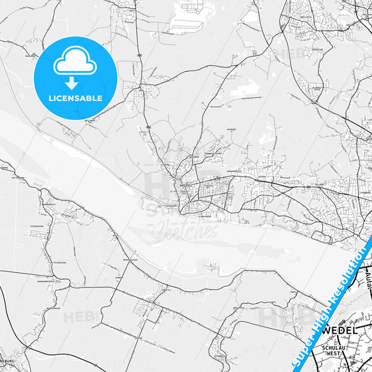 Wedel, Germany light map with streetnames, citynames and districts