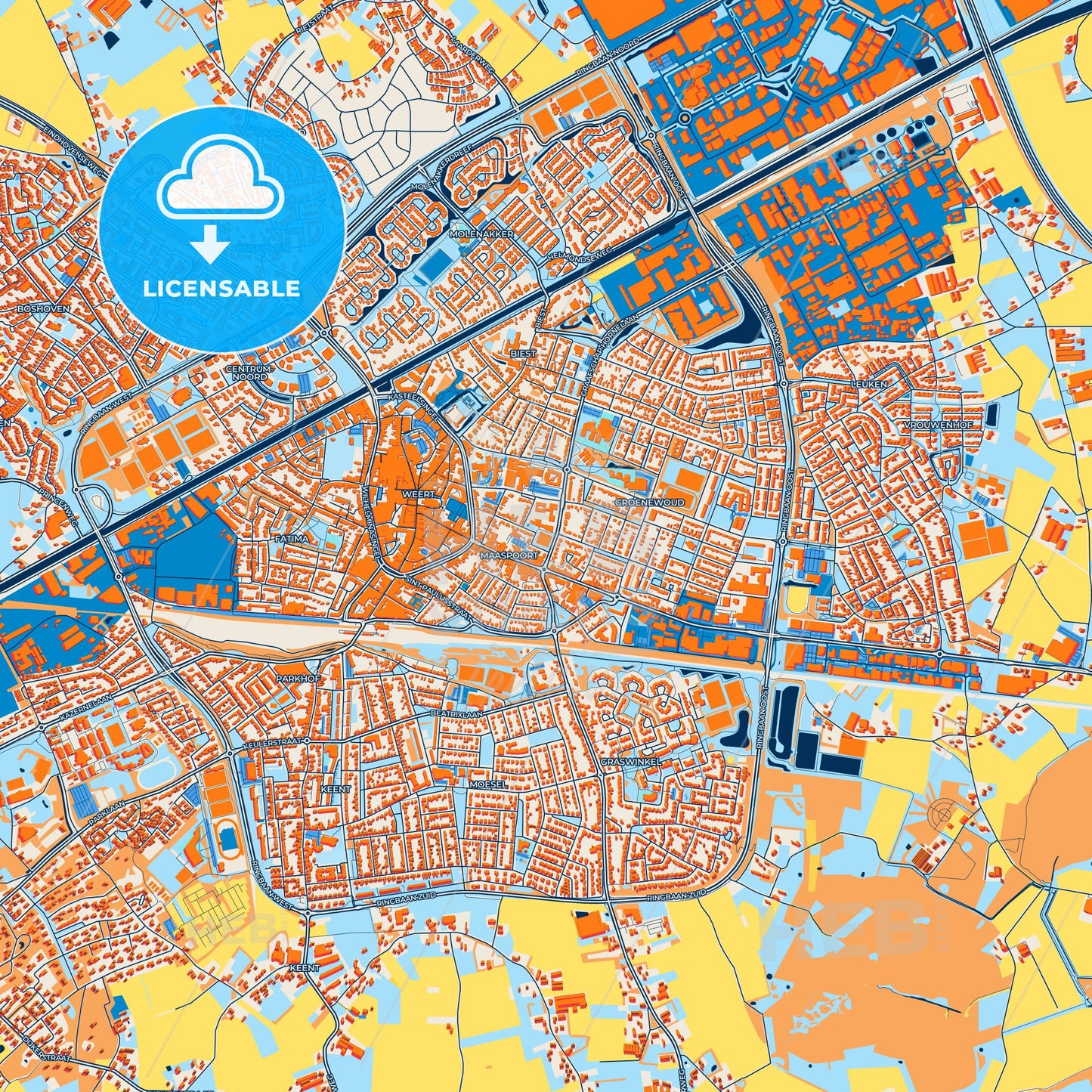 Colorful Weert Street Map with Labels and Buildings