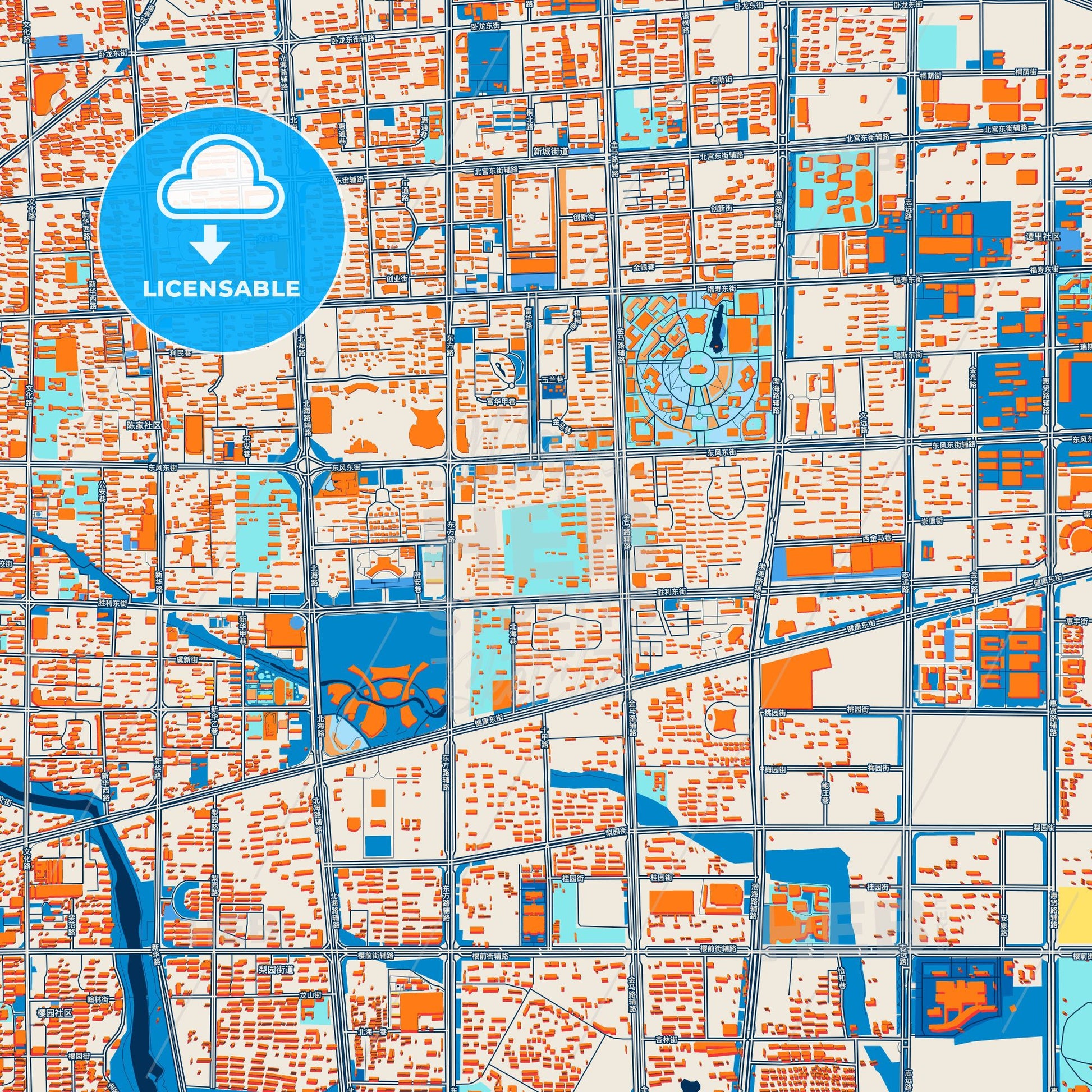 Colorful Weifang Street Map with Labels and Buildings