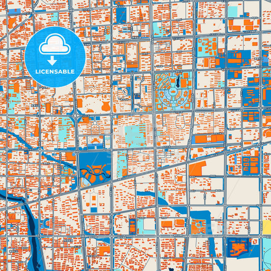 Colorful Weifang Street Map with Labels and Buildings