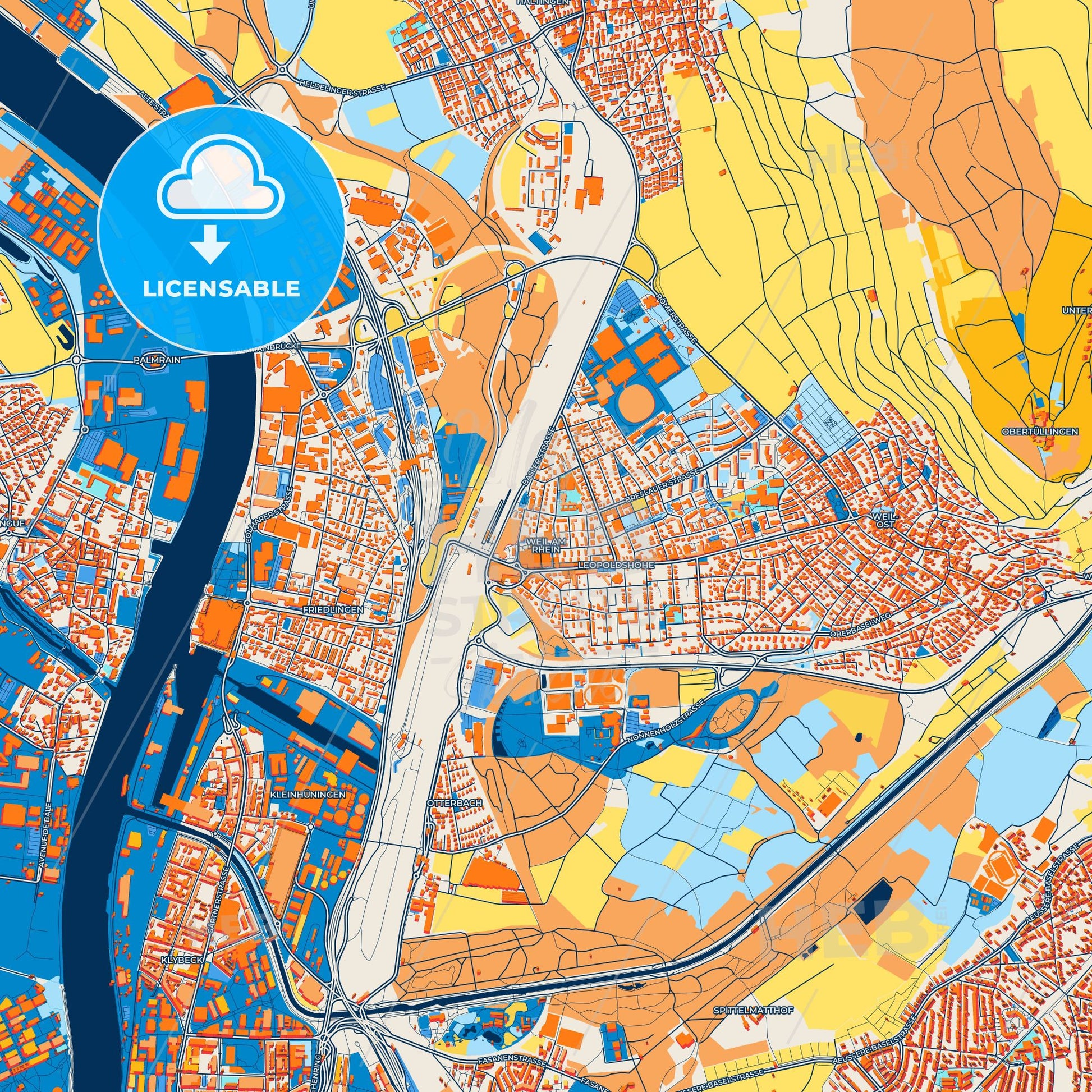 Colorful Weil am Rhein Street Map with Labels and Buildings