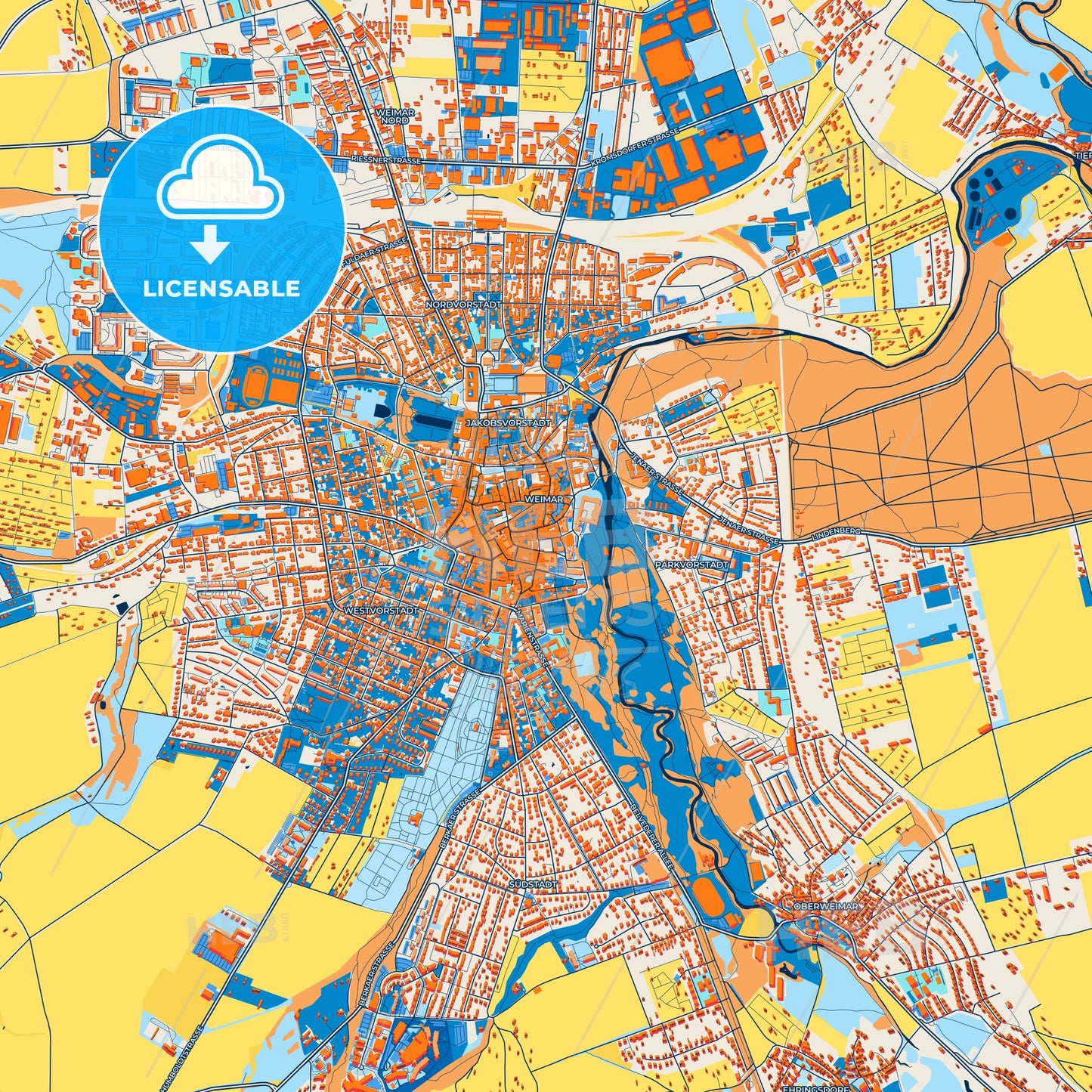 Colorful Weimar Street Map with Labels and Buildings