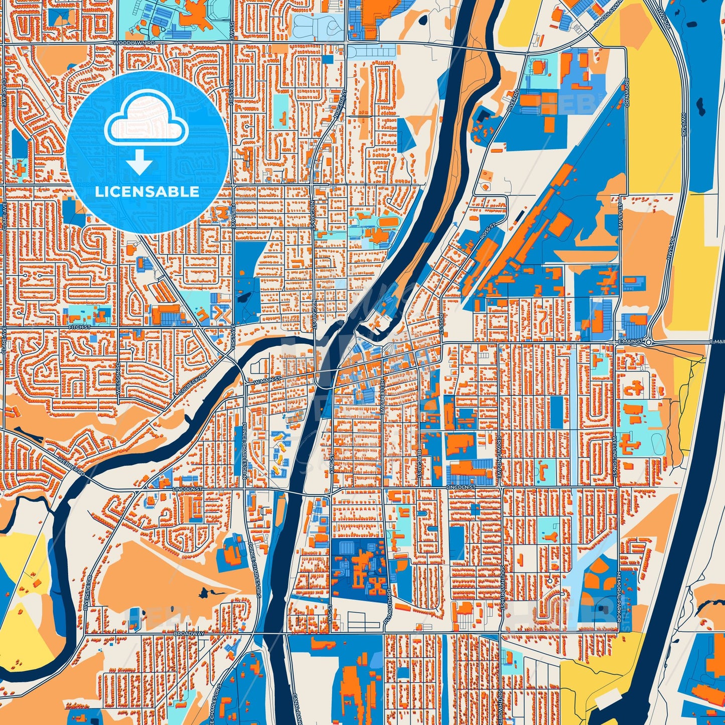 Colorful Welland Street Map with Labels and Buildings