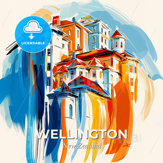 Vibrant Wellington, New Zealand - A Colorful Painting Of Buildings - Square format print template