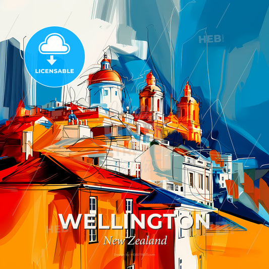 Vibrant Wellington, New Zealand - A Painting Of A City - Square format print template