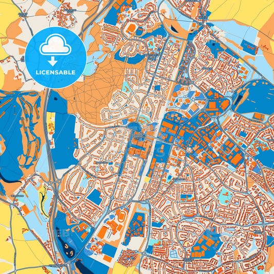 Colorful Welwyn Garden City Street Map with Labels and Buildings