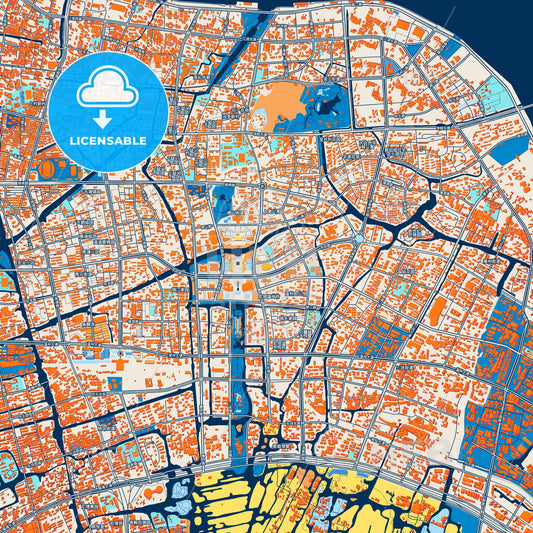 Colorful Wenzhou Street Map with Labels and Buildings