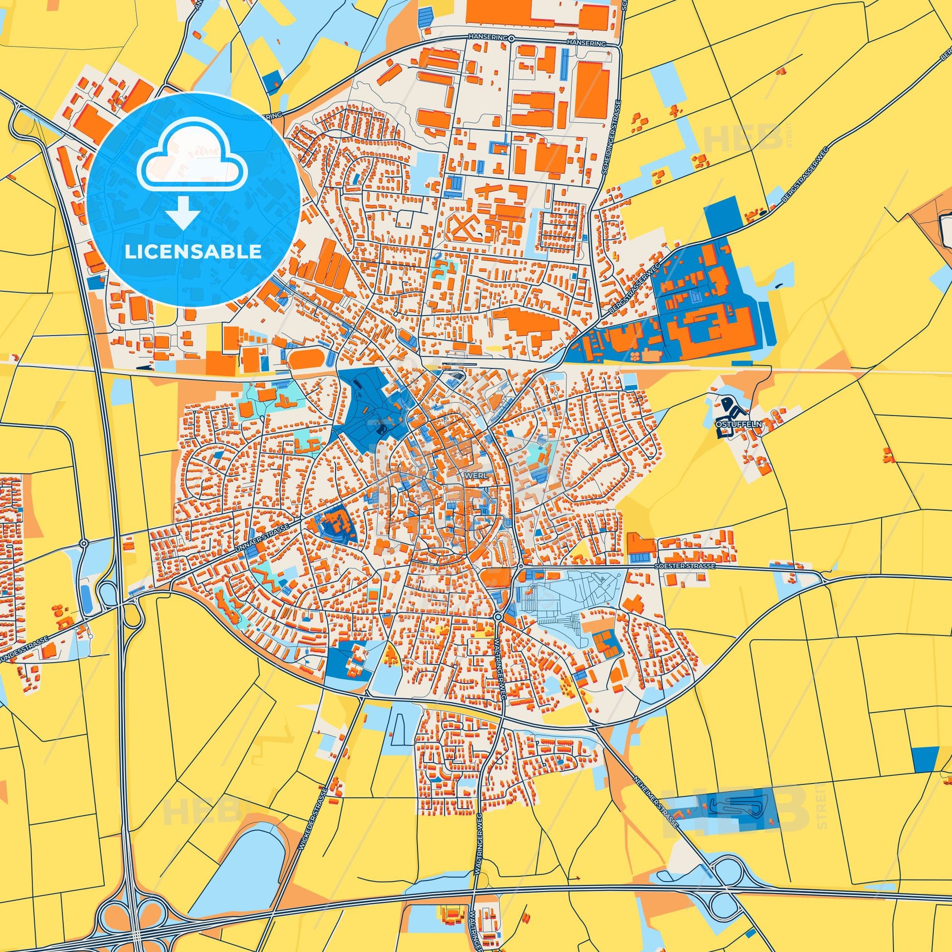 Colorful Werl Street Map with Labels and Buildings