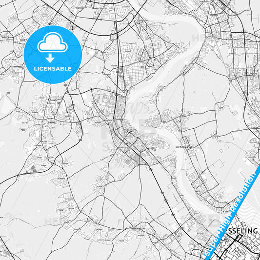 Wesseling, Germany light map with streetnames, citynames and districts