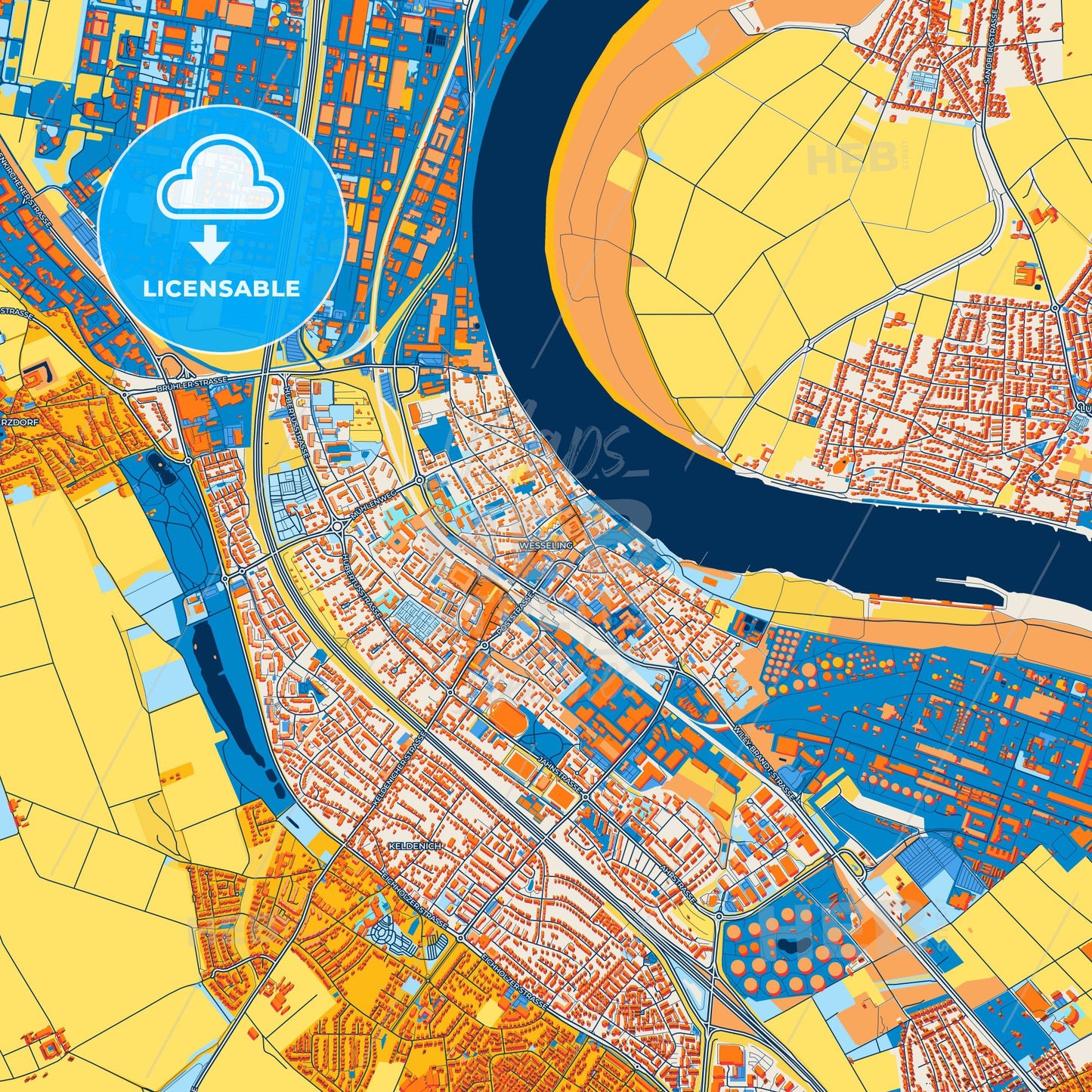 Colorful Wesseling Street Map with Labels and Buildings