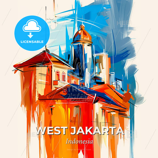 Vibrant West Jakarta, Indonesia - A Painting Of A Building - Square format print template