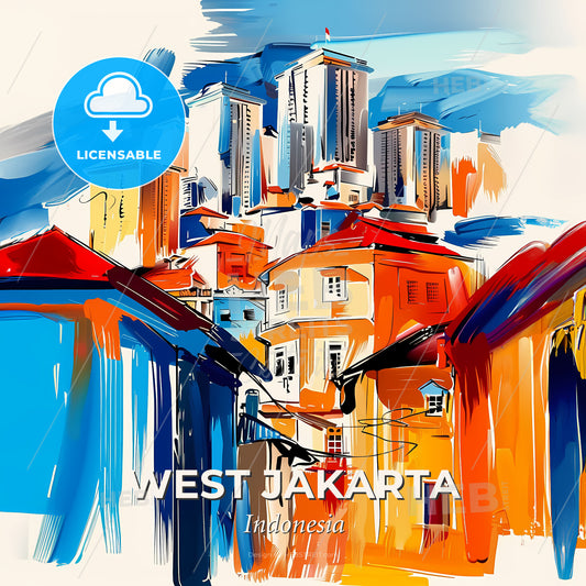 Vibrant West Jakarta, Indonesia - A Painting Of A City - Square format print template