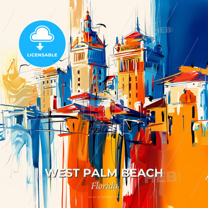 Vibrant West Palm Beach, Florida - A Painting Of A City - Square format print template