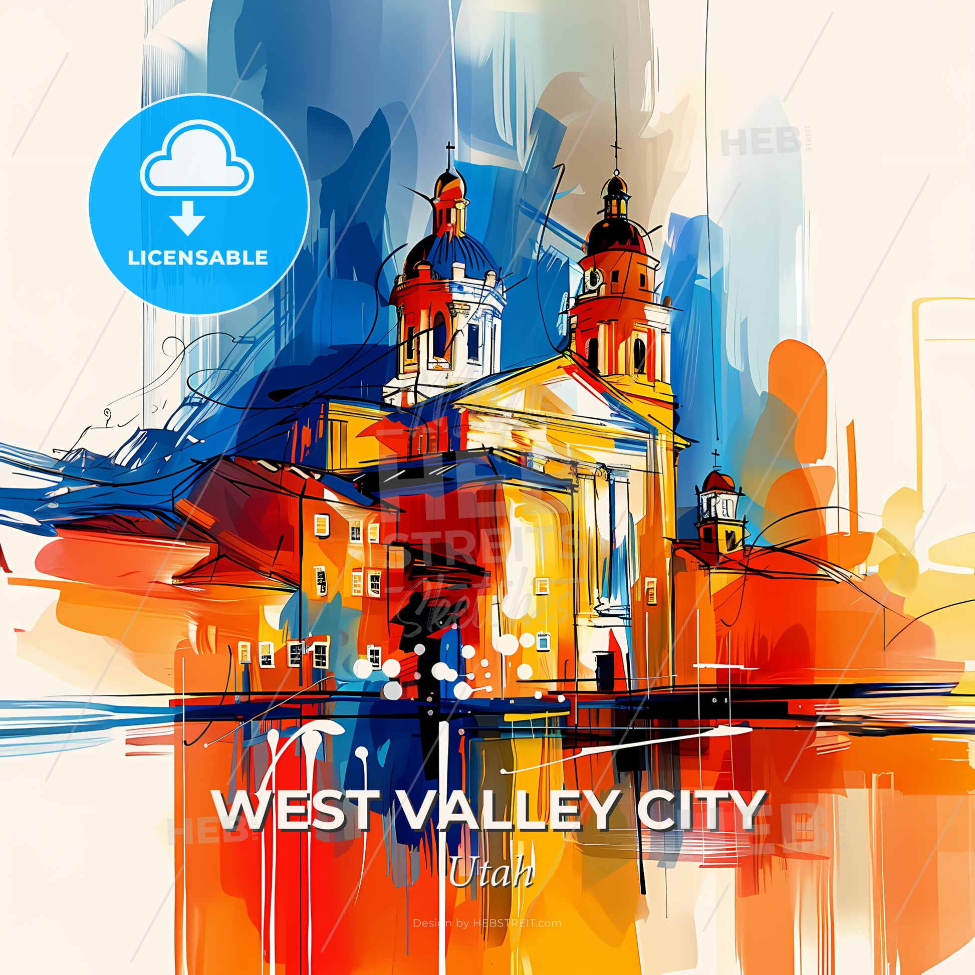 Vibrant West Valley City, Utah - A Painting Of A Building With A Colorful Background - Square format print template
