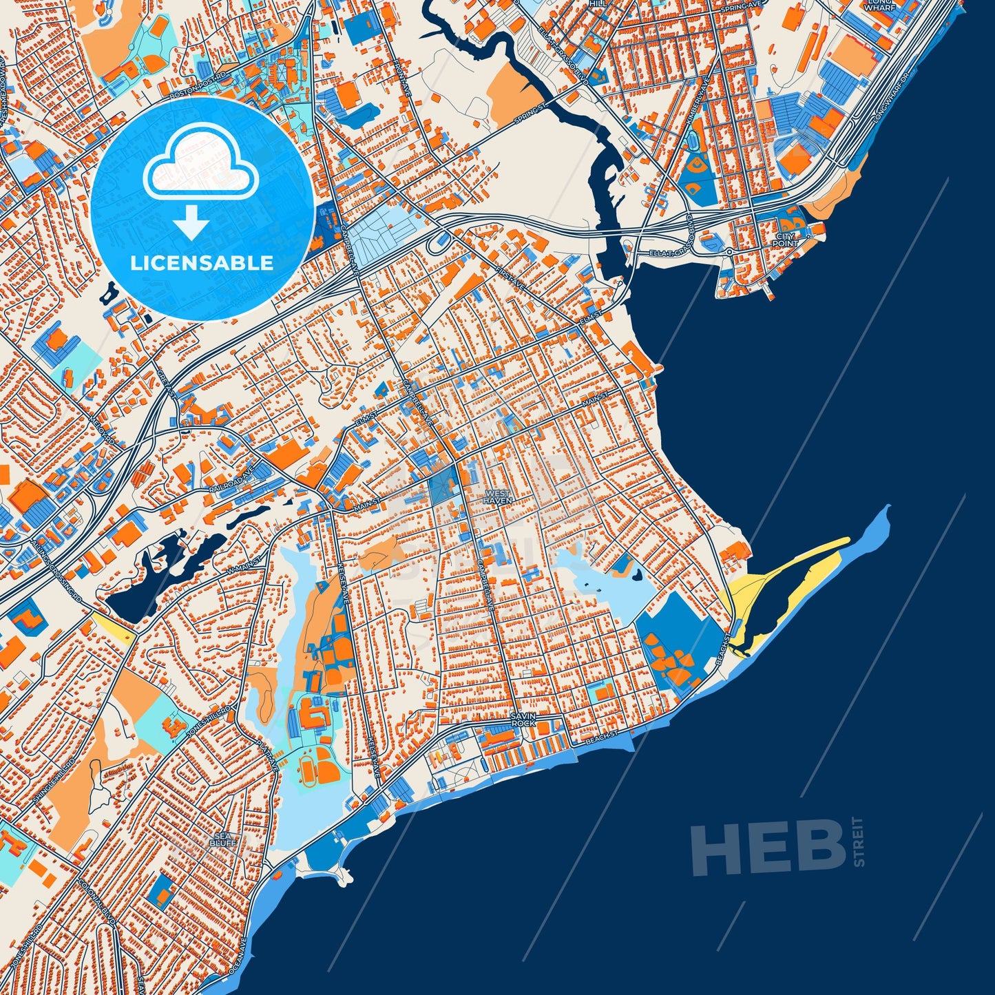 Colorful West Haven Street Map with Labels and Buildings